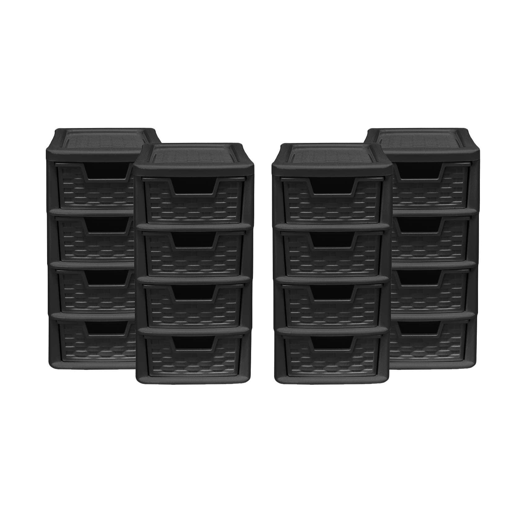 4 Drawer Small Rattan Tower Unit - BLACK, Set of 4 Units - 38.5cm (H) x 19cm (W) x 26cm (D)