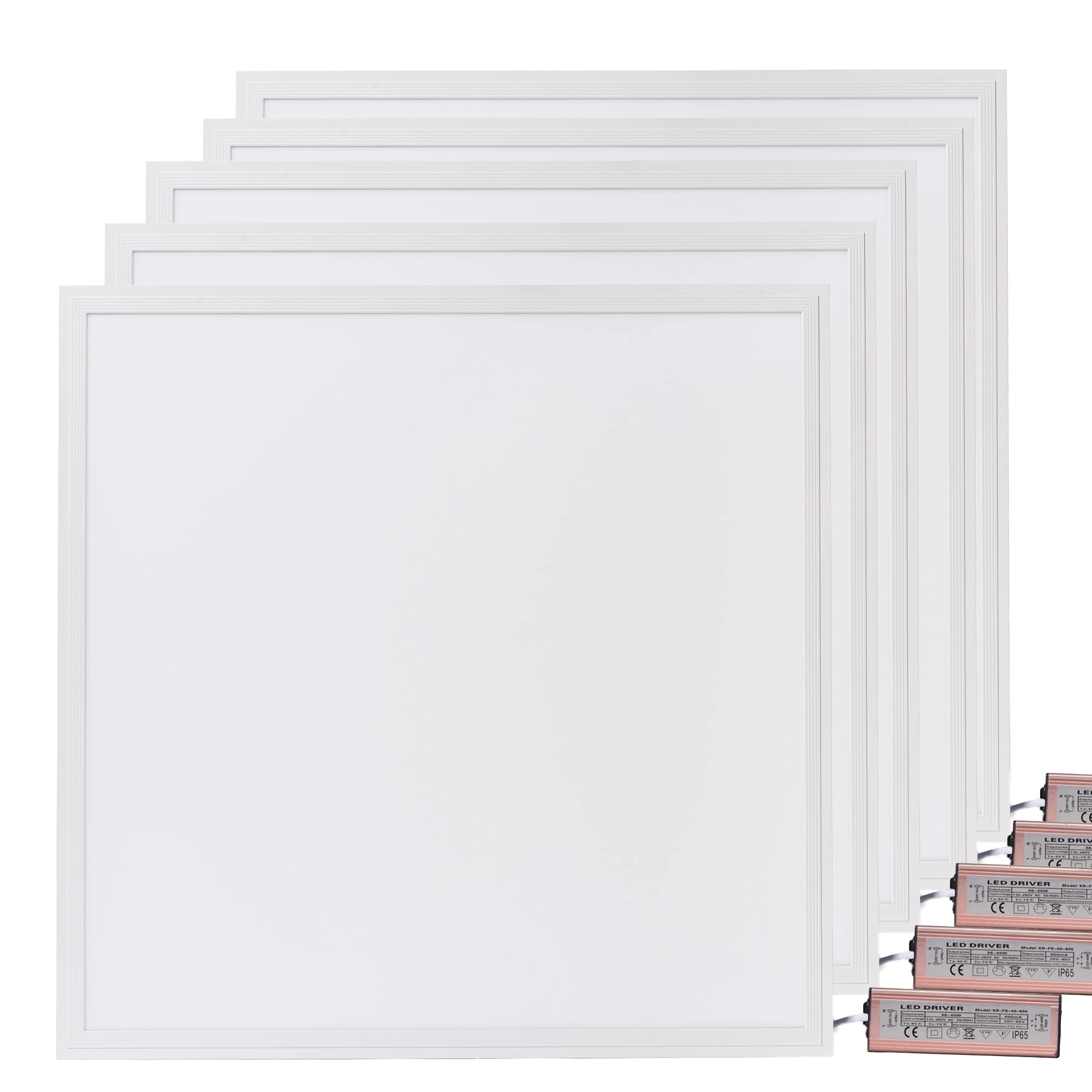 Brightex, Led Ceiling Panel Light 600x600mm - 48W - 6500K Flat Tile Commercial & Office Lighting Square Cool White Energy-Efficient with Driver (Pack of 5)
