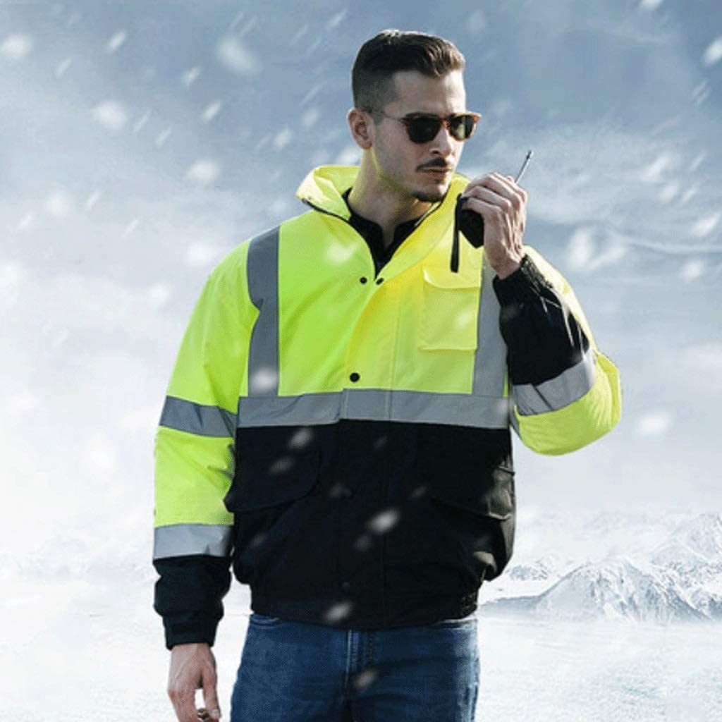 Chalecos Reflectantes de Alta Visibilidad, Tamaños múltiples del Amarillo Fluorescente Chaleco reflexivo Caliente Impermeable(XL)