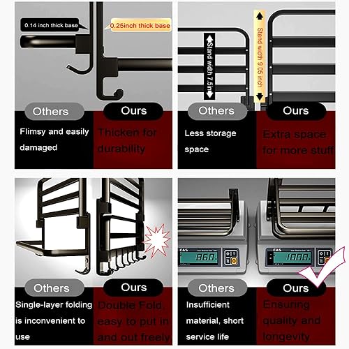 Miniatura 7 de Toallero de pared negro mate, sin taladro ni tornillo, longitud de la ducha de baño, barra de toalla doble de 24 pulgadas con estante para toallas