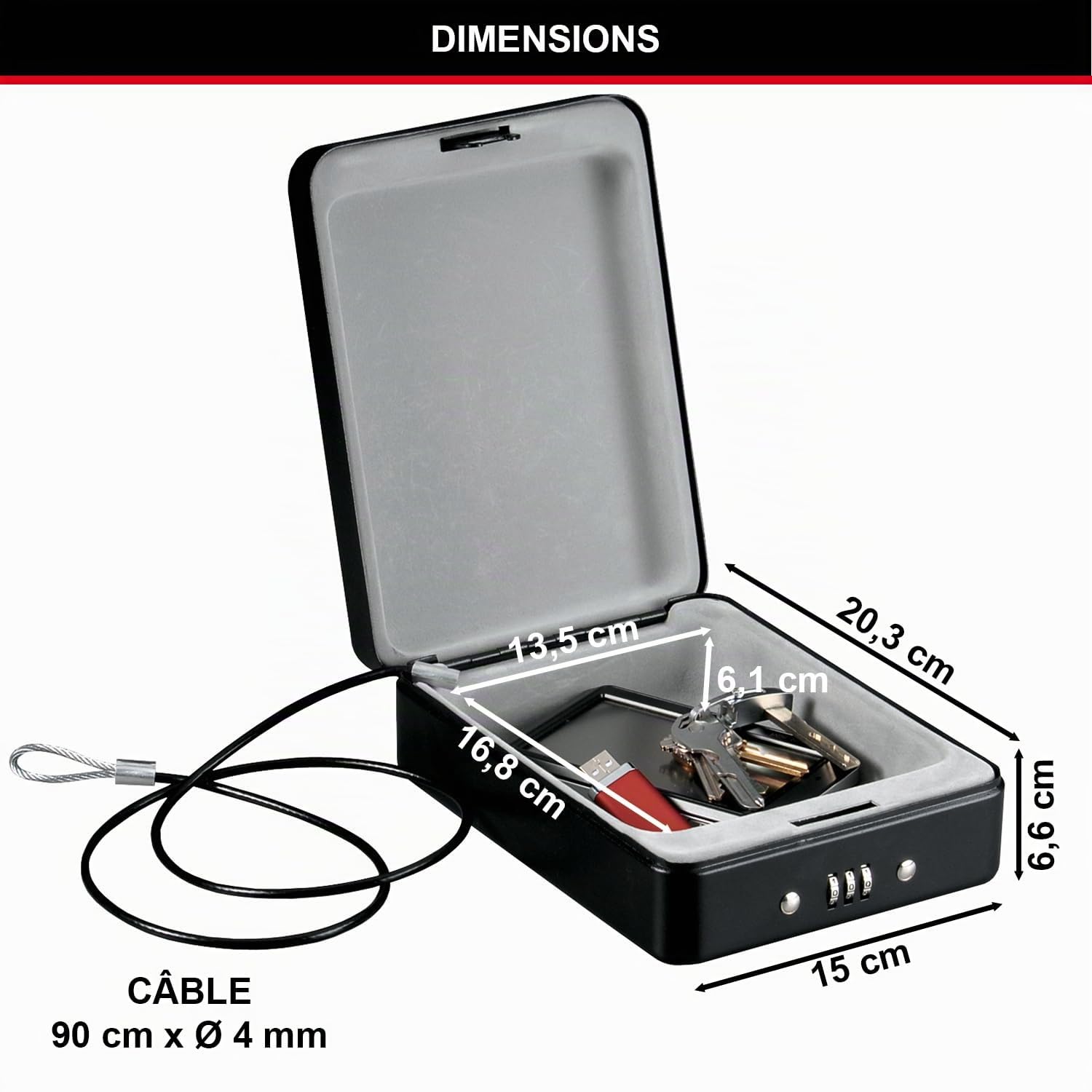 MASTER LOCK Petit Coffre-fort [Combinaison] [Avec Câble] P005CEURBLKHRO – Idéal pour argent, smartphones, bijoux, passeports, etc.