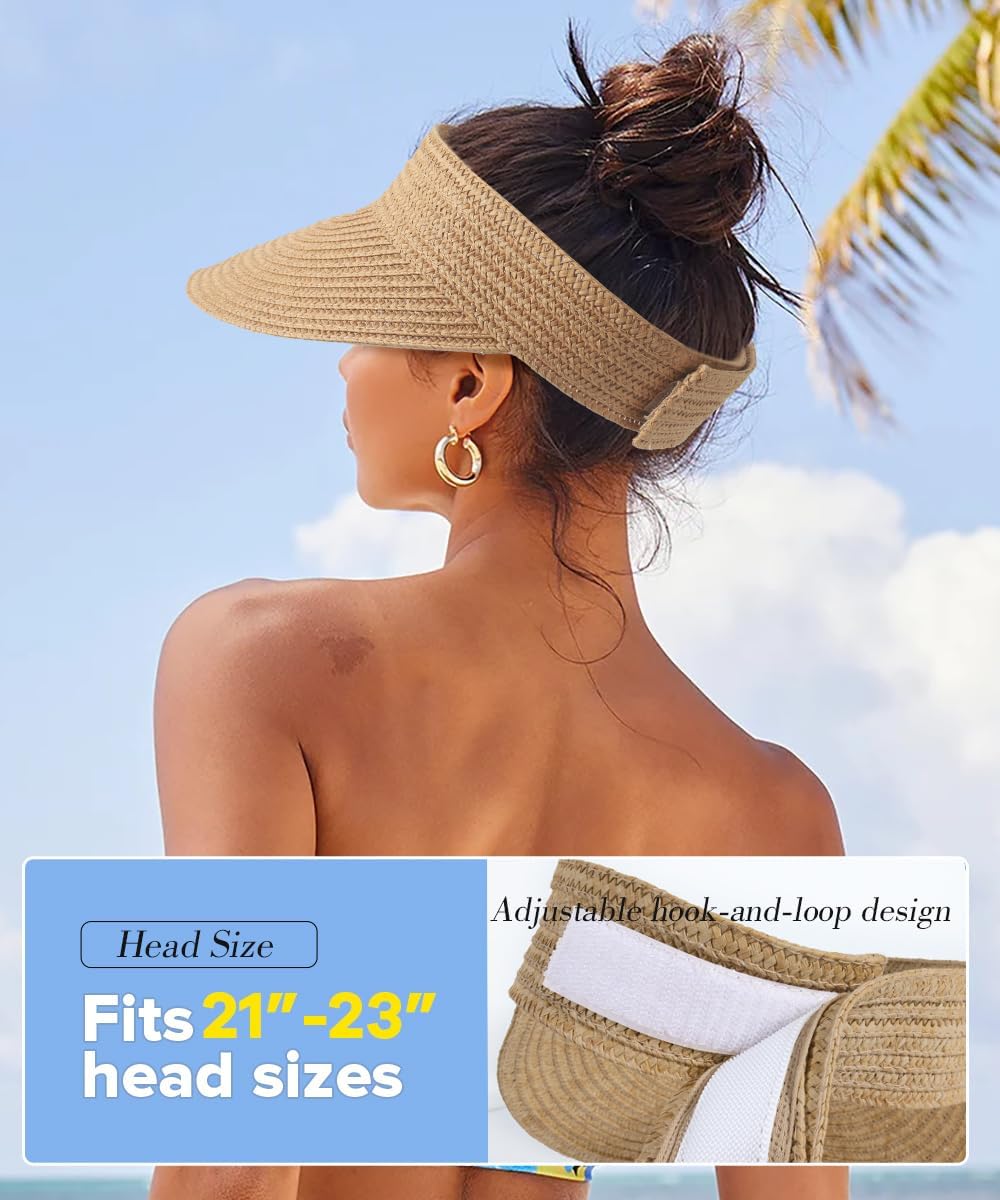 EW EastWater Beach Sun Visor Hats for Women, Wide Brim UPF50+ Sun Protection Straw Hat Packable Foldable for Summer - Image 4