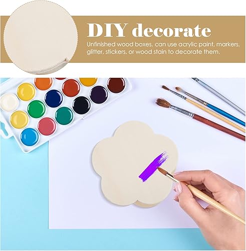 Vista 4 de iplusmile Caja de madera Caja de madera 3 piezas Caja de joyería de madera sin terminar con forma de flor, caja organizadora de almacenamiento