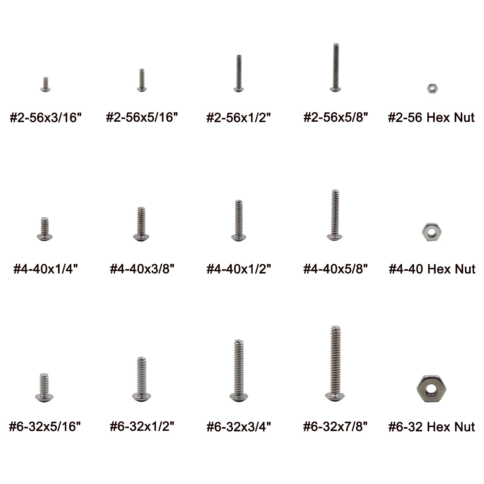 #2-56#4-40#6-32 UNC Edelstahl Halbrundkopfschrauben Muttern Sortiment Kit