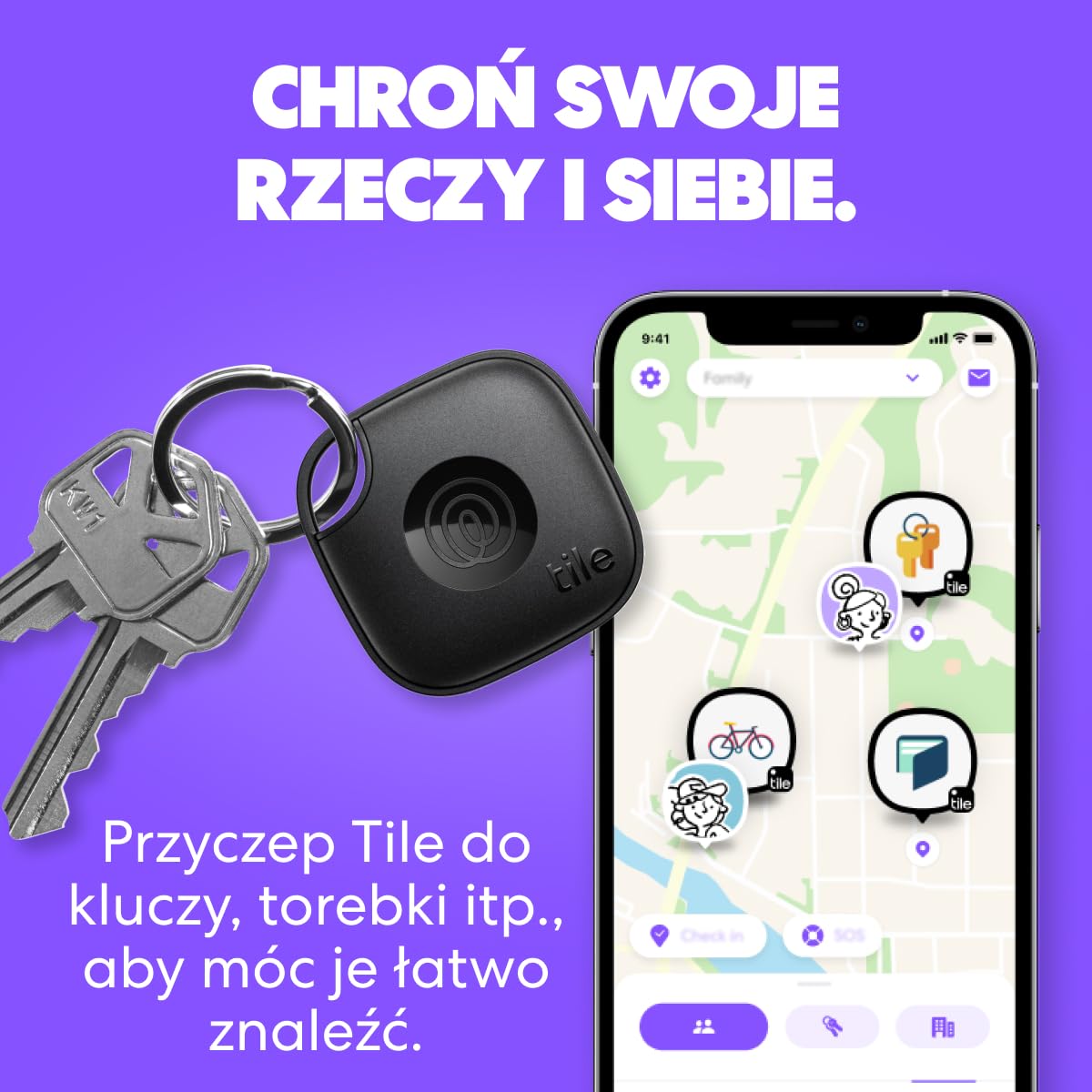 Tile by Life360 Essentials - lokalizatory Bluetooth do kluczy, portfeli, pilotów itp.; Łatwo znajdziesz każdą rzecz. Zgodność: iOS i Android. 4 szt. (Mate/Slim/Sticker)