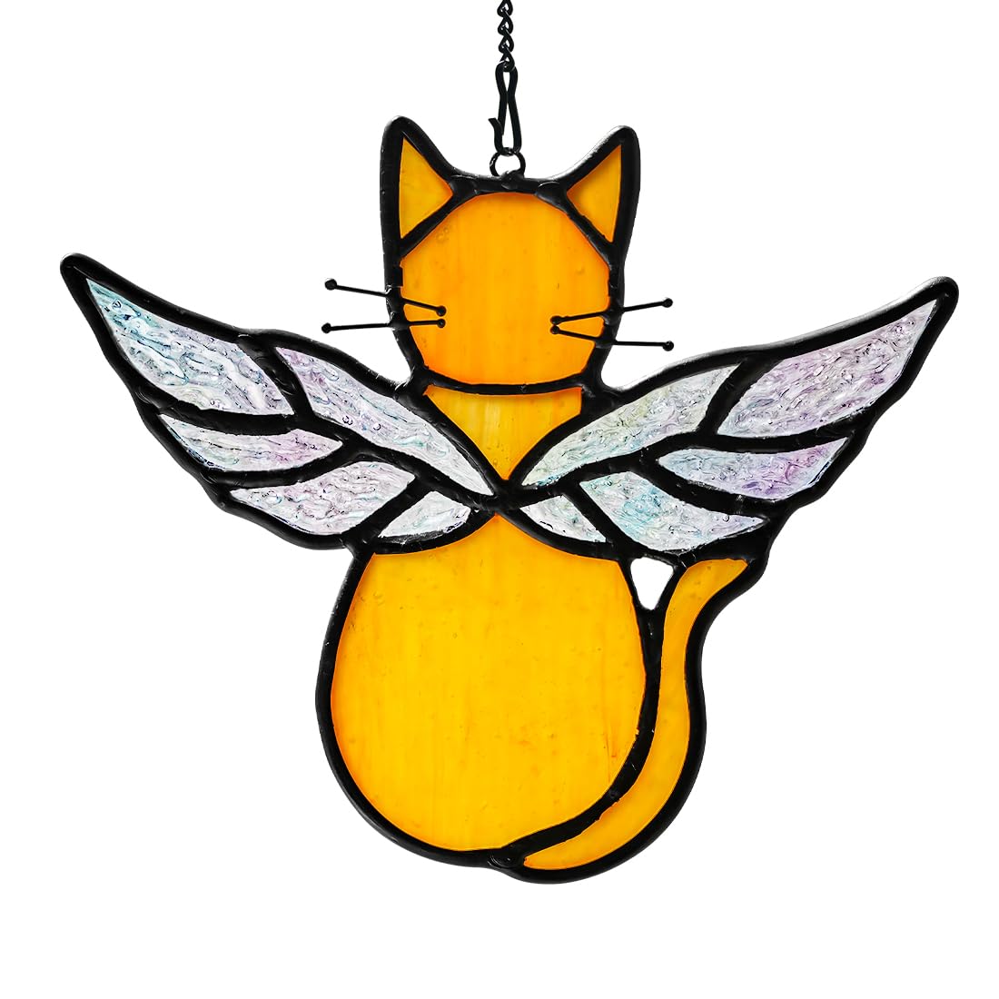 HAOSUM Orange Cat Memorial Gift Stained Glass Suncatcher,Angel Cat Decor Stained Glass Window Hangings,Loss of Cat Sympathy Gifts for Cat Lover,Pet Memorial Gifts for Women