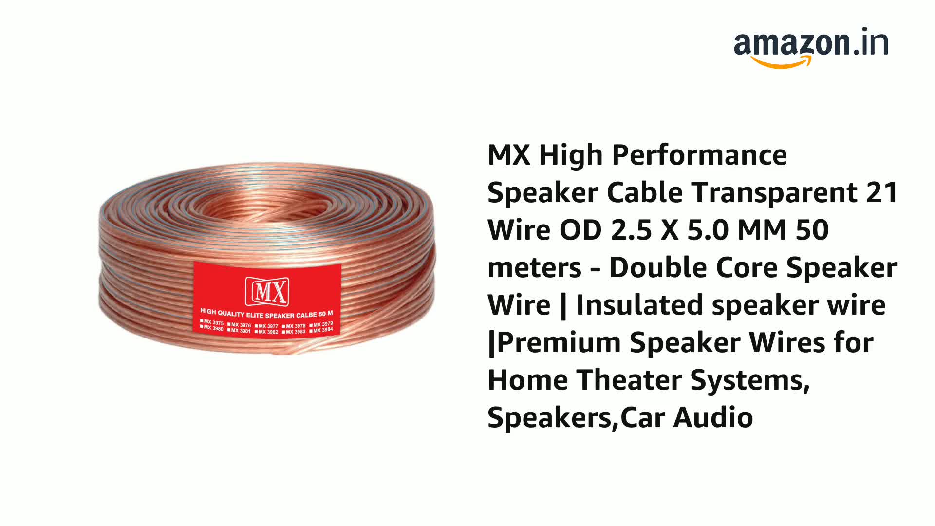 Buy MX Speaker Cable High Performance Red & Black 50 meters