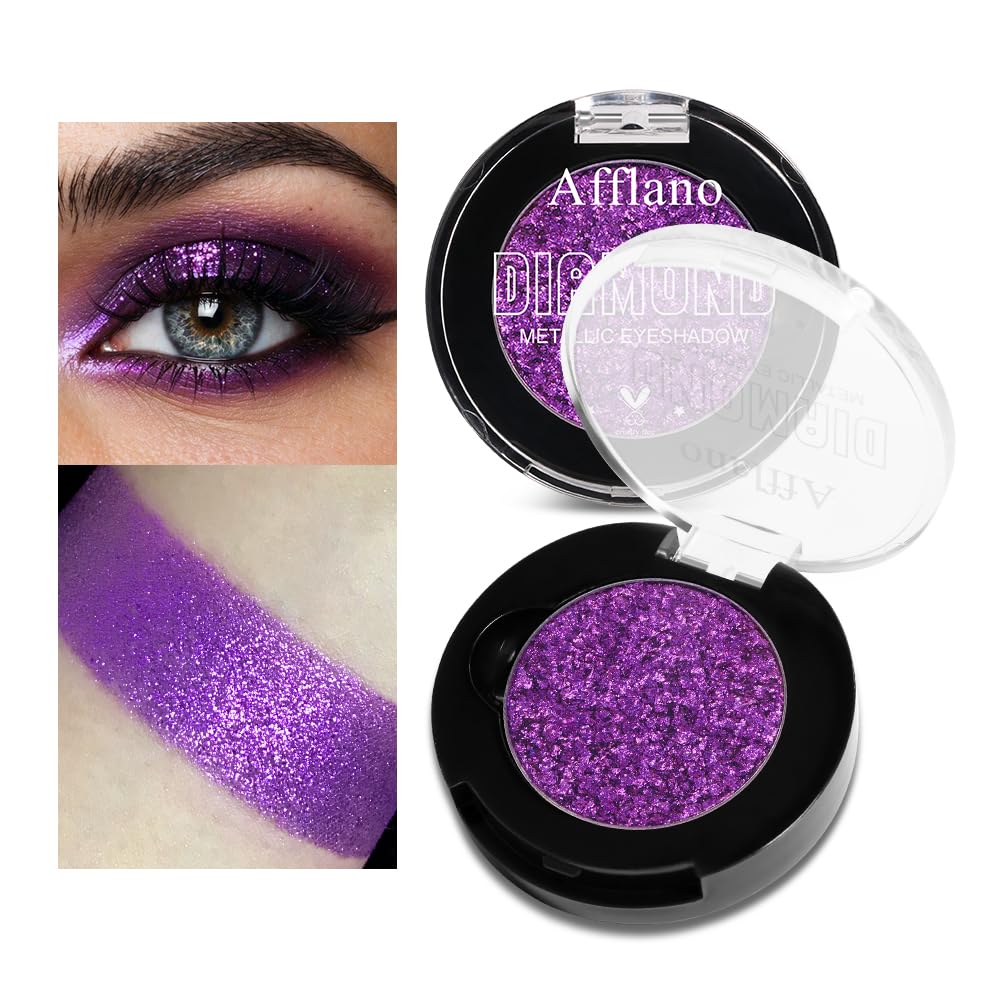 Afflano Red Glitter Eyeshadow, Diamond Bright Red Eyeshadow Instant Color, Super Pigmented Single Red Metallic Eyeshadow One Swipe, Holographic Red Shimmery Eye shadow for Goth Smoky Clown Eyes Makeup