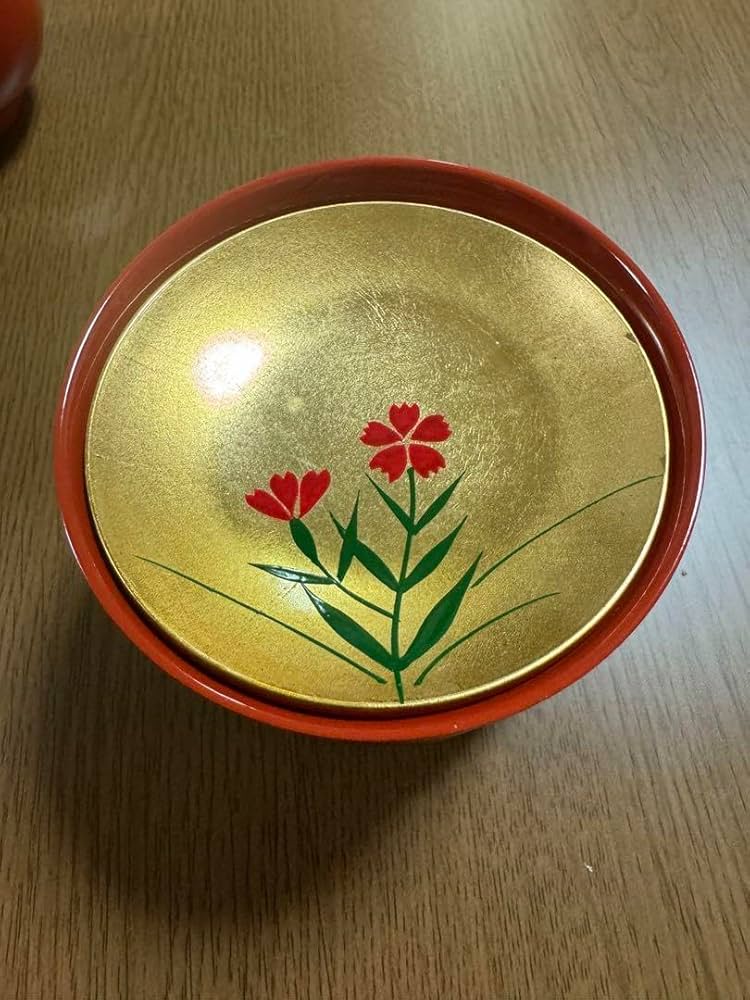 【箱付き】山中漆器　金箔五草花　蓋付き小吸物椀　5個　& 銘々皿　小皿　5枚 箱付き】山中漆器 金箔五草花 蓋付き小吸物椀 5個 & 銘々