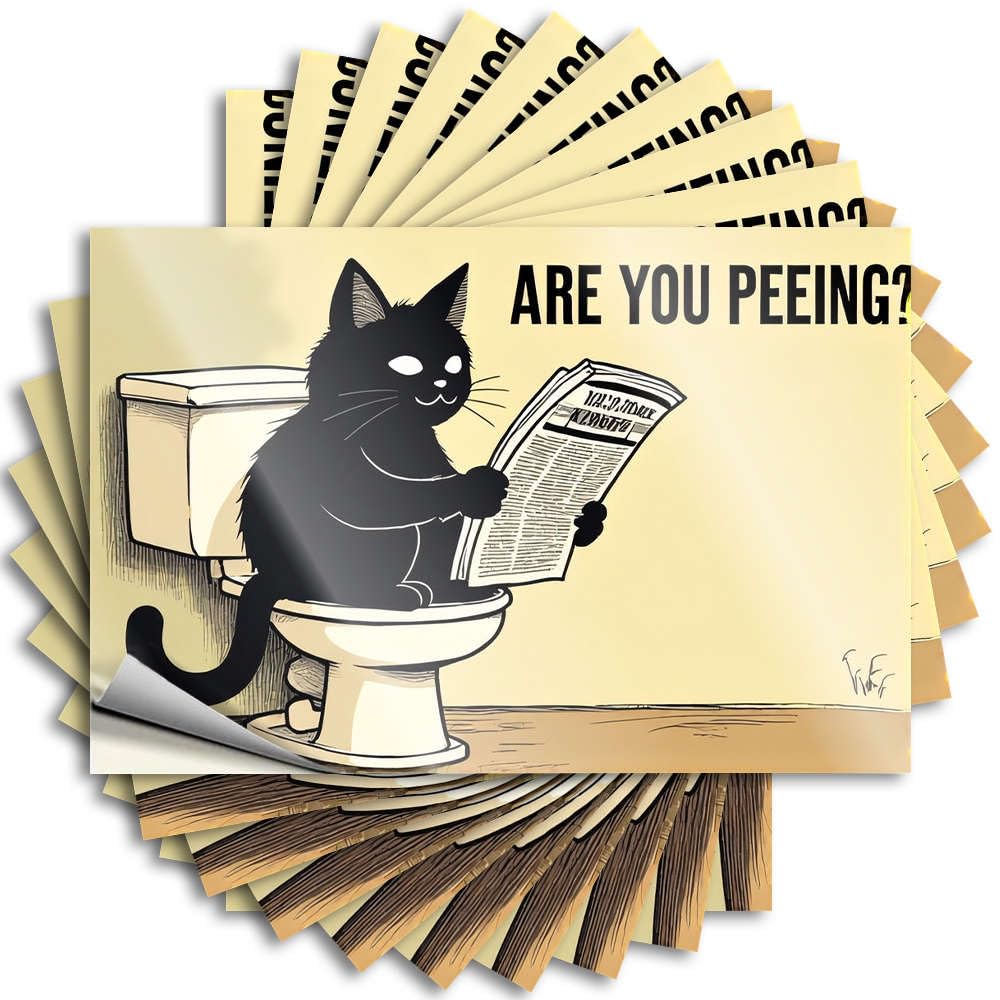 A Cat Sitting On A Toilet Reading A Newspaper Stickers Country Decorations for Home | Cats Window Removable Decal Pack(8X12CM)