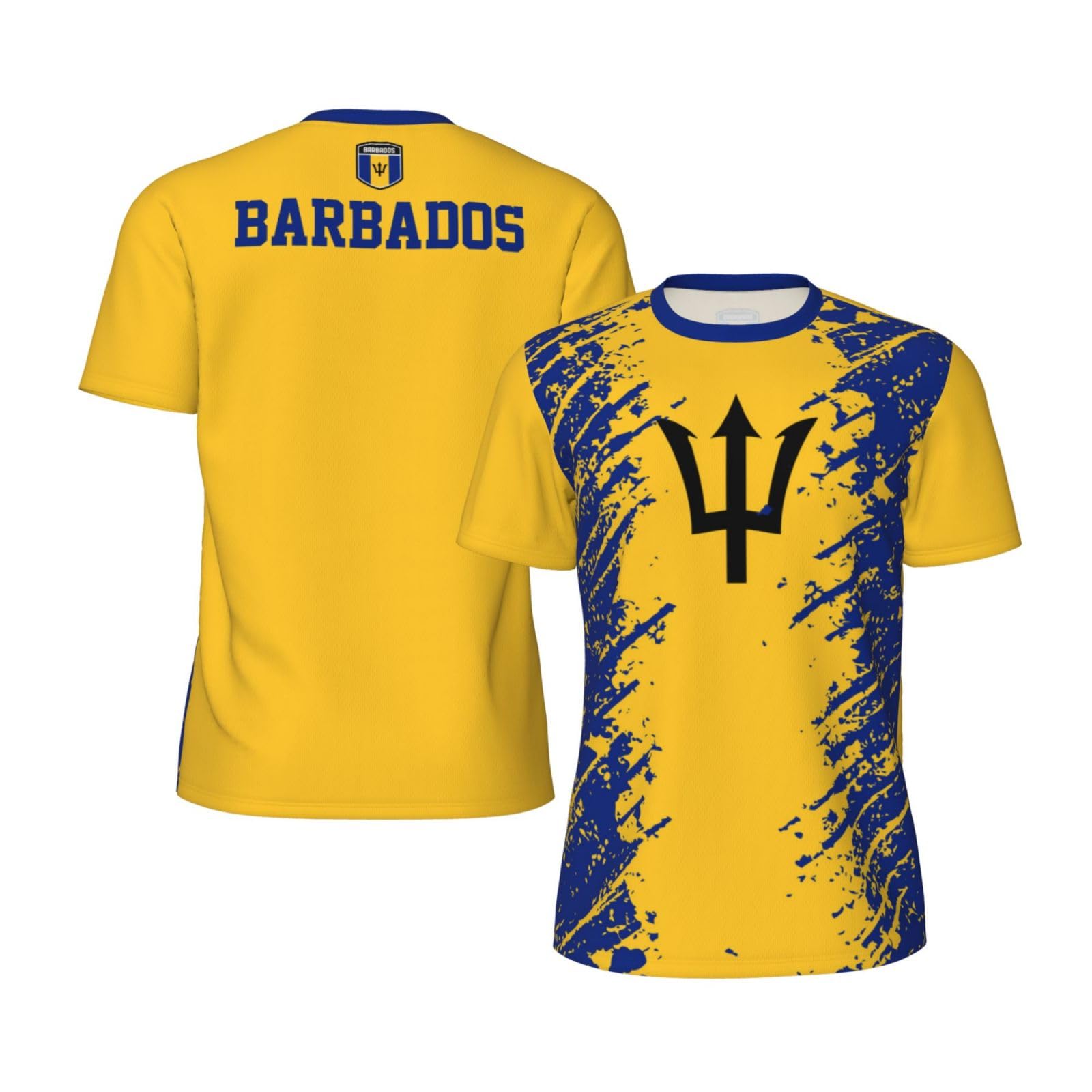 HACXZ Barbados Flag Grain Sports Jersey Mesh T-Shirt 3D Print for Running Cycling Soccer Tennis Fitness Climbing Shirts