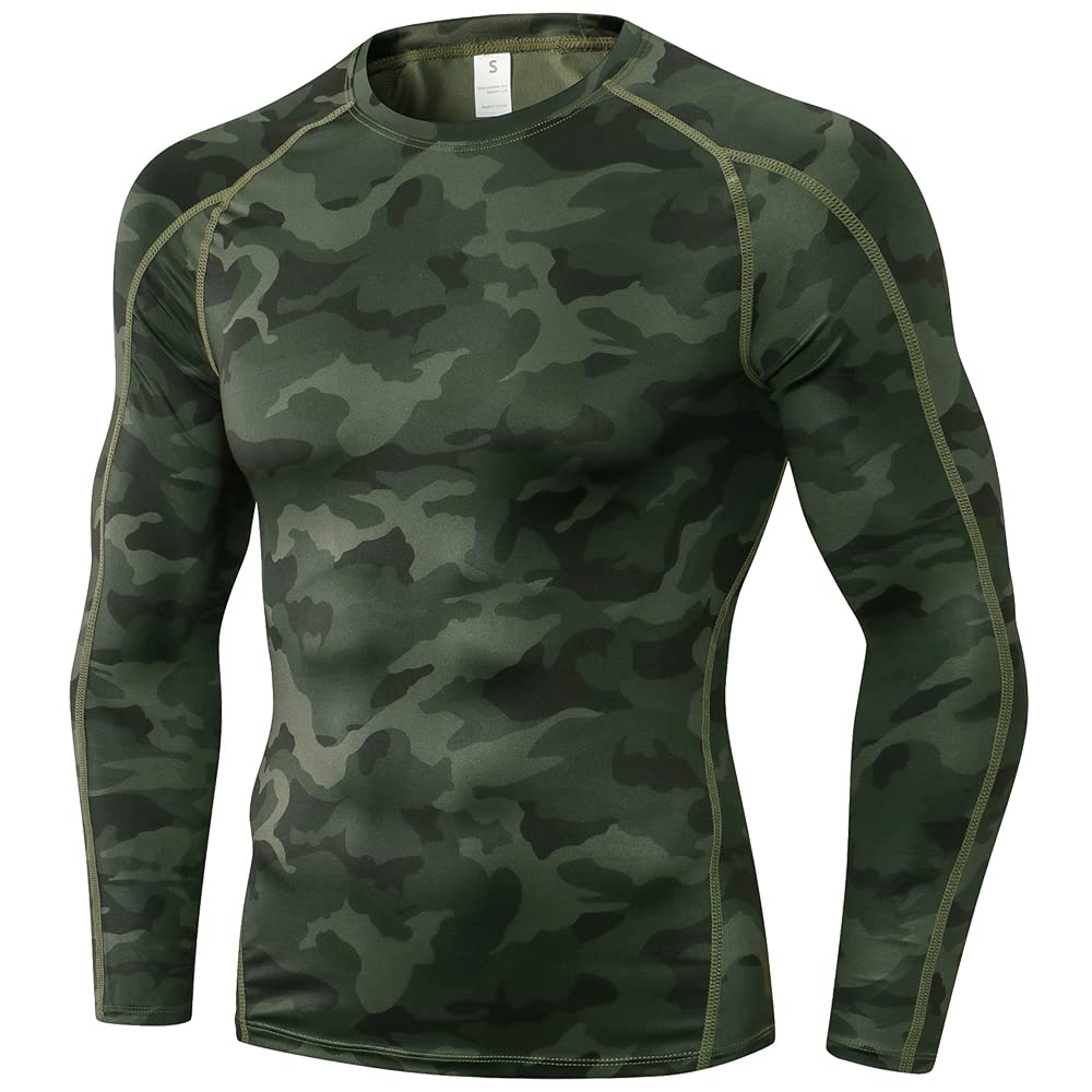 YuerlianMen's Compression Shirts Long Sleeve, Base-Layer Tops Quick Dry Workout Crewneck T Shirts Sports Running Tops