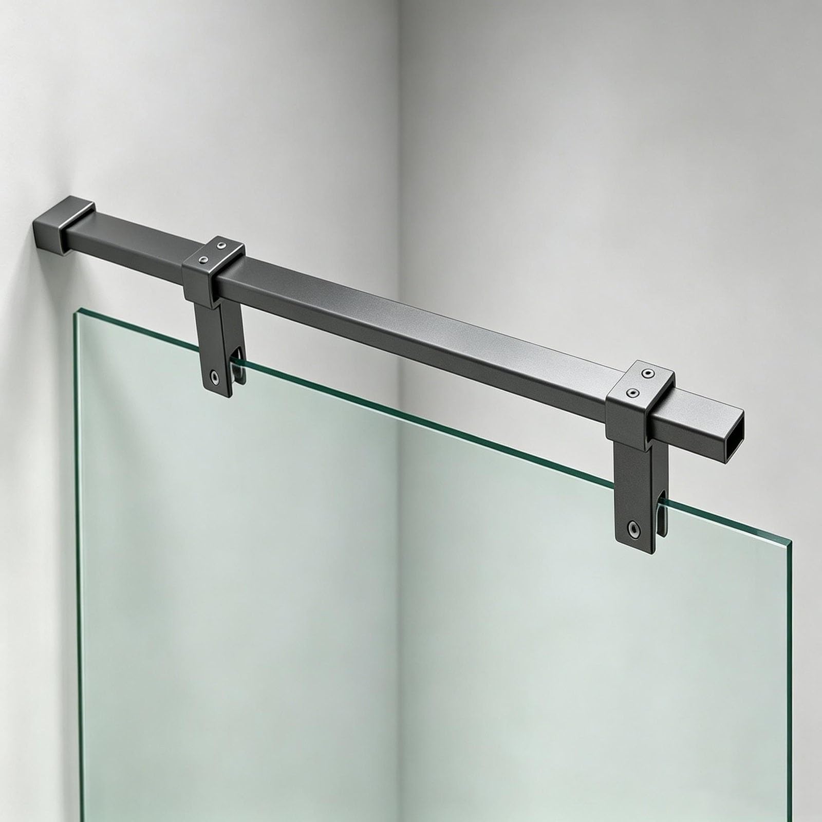 Wahhwf Brushed Gray Dual Clamps Black Shower Glass Support Rod 19.7–39.4In(L), 304 Stainless Steel Glass-To-Wall Stabilizer Bar For Frameless Shower Glass Panels, 8–12Mm Thick(,39.4In/100Cm)
