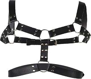 Soluo Men's Faux Leather Body Chest Harness Straps Adjustable Shoulder Half Cage Belt Clubwear Punk Gothic Costume