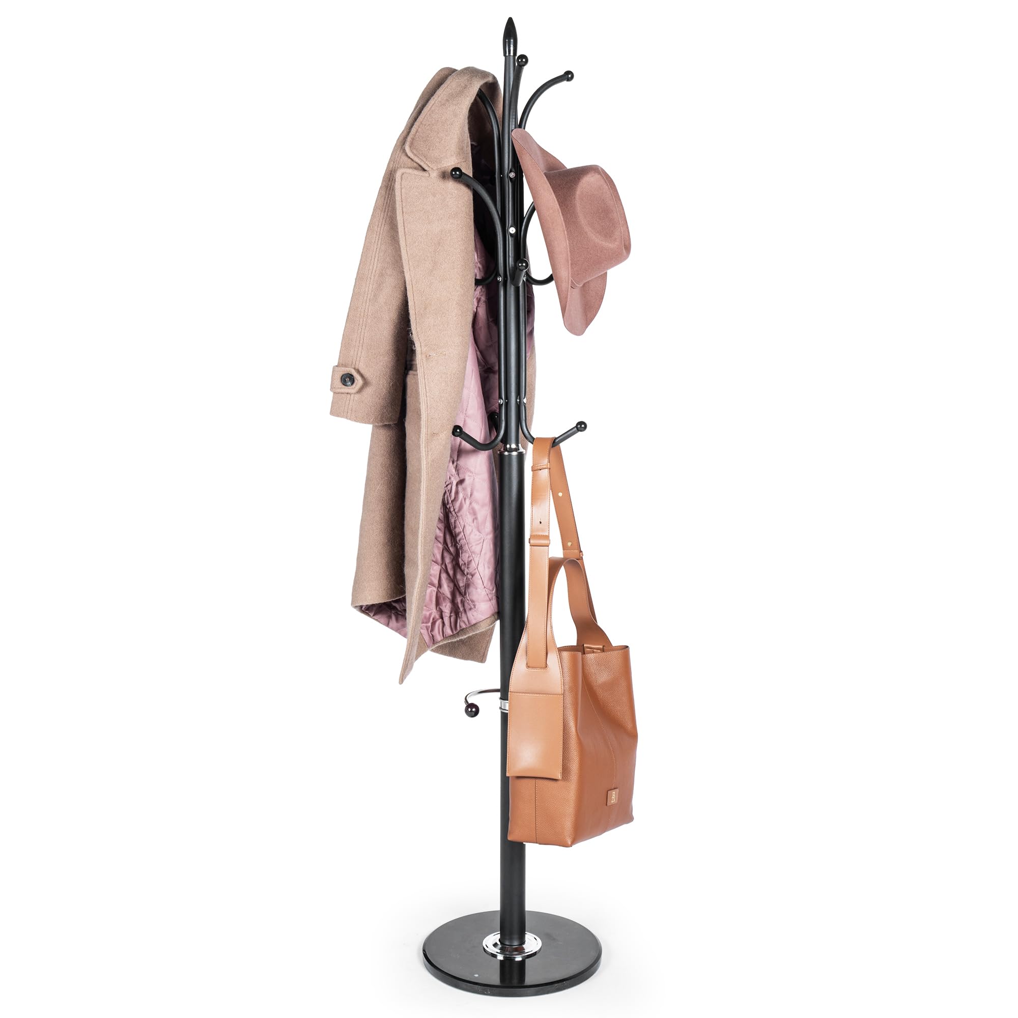 Modern Metal Coat Rack with Sturdy Natural Marble Base for Coat Jacket Hat Cloths Bags - Freestanding Coat