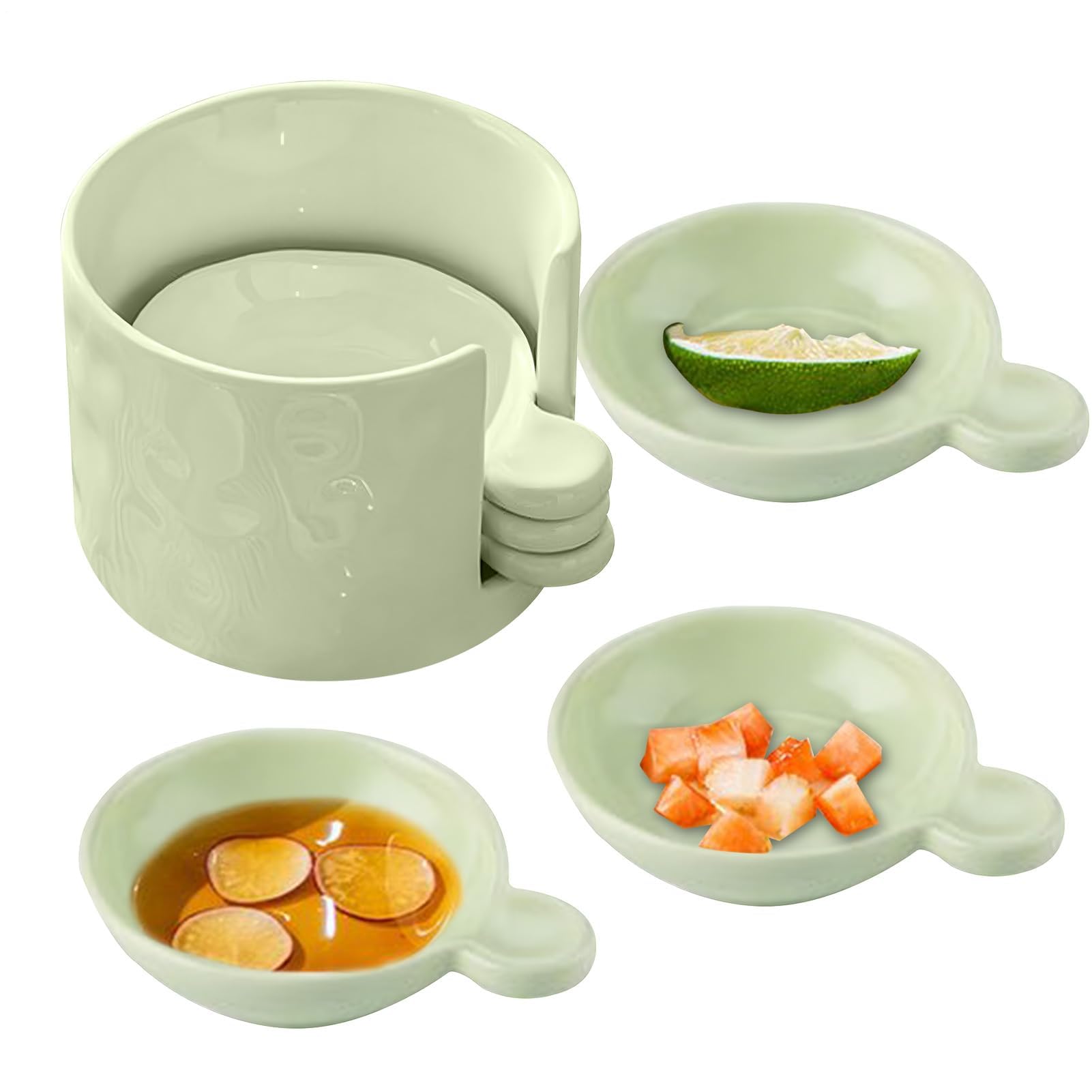 Ceramiczny zestaw talerzy do sosów i uchwytów – mini pudełko do przechowywania misek, idealne na przekąski do grilla, dipy i przyprawy, niezbędne do serwowania i rozrywki