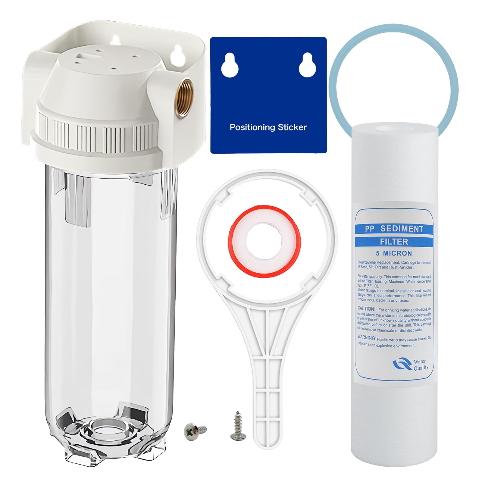 Whole House/RV Water Filter Housing Clear, 10" X 2.5" Inline Sediment Water Filter for RV, Home, Aquarium, Maple Syrup RO System, 3/4" G Brass Port, R-Type O-Ring,with PP Filter - 1025CWP