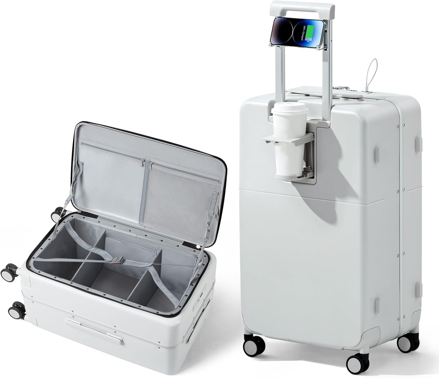 Hanke Luggage 28 Inch Large Suitcases with Wheels,Top Opening Checked Luggage Hard Case Travel Luggage with TSA Lock and Cup Holder,Smoke White