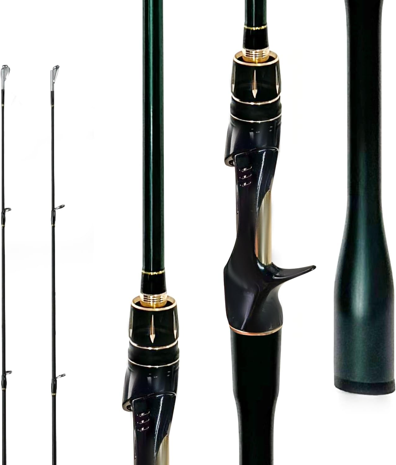 SEASIR Dark Dragon Carbon Fiber Fishing Rod, Dual Tips Medium & Medium Light Spinning Rod, Saltwater Freshwater Baitcasting Rod, 2 Piece Baitcaster Rod, Ultralight, Ceramic Ring, Black/Green