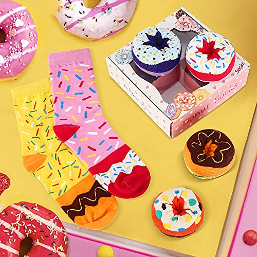 Funny Donut Socks Box -Funny Gifts for Women Mum Teenage Girls-Fun Novelty Funky Cute Food Silly Cotton Crazy Socks Mothers Day Easter Valentines Christmas Birthday Gifts Stocking Fillers-4 pairs - Image 2