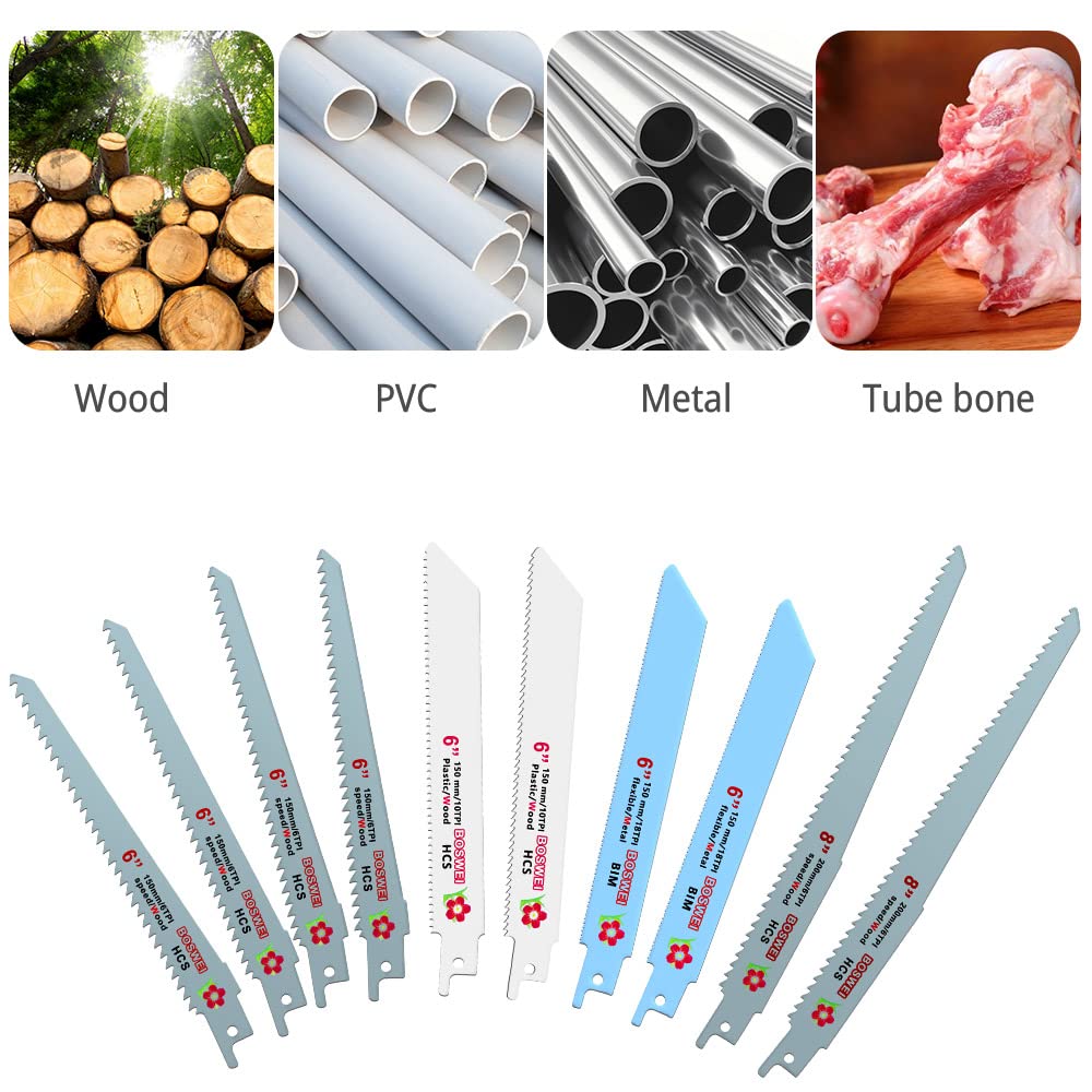 flintronic Lames de Scie Sabre, 10-Piece Lame Scie Sabre pour Bois et Métal(150mm, 230mm de Longueur, 6/10/18 TPI) Compatibles avec La Plupart Des Perceuses