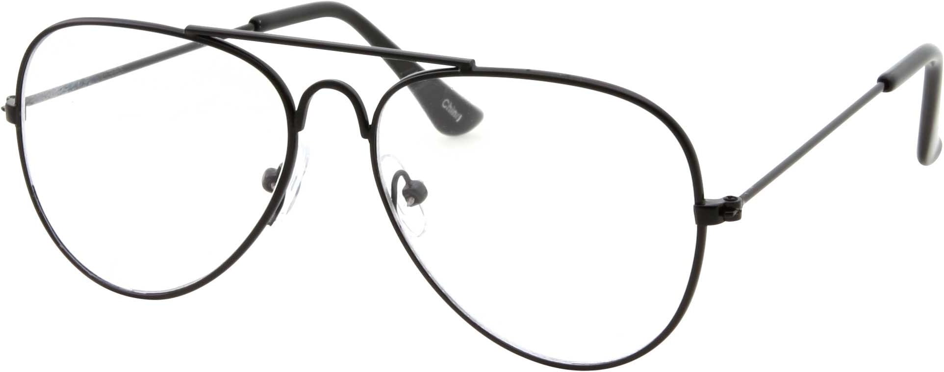 grinderPUNCH Kids Fake Aviator Eye Glasses Clear Lens Children's Non Prescription (Age 3-10), Black