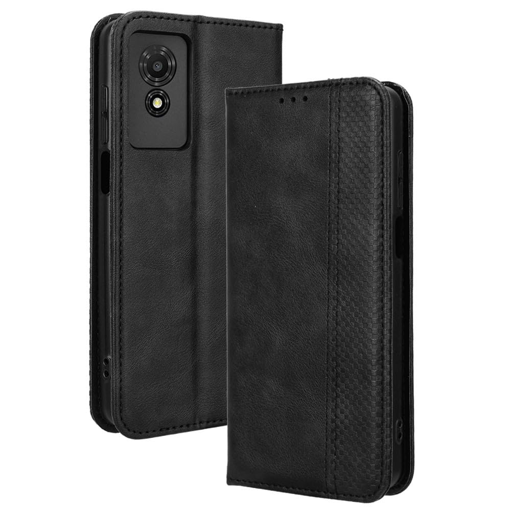 COMAKU Compatible with TCL 501 Case Leather - Flip Cover Protection magnetic Phone Case wallet with Card Holder - Black