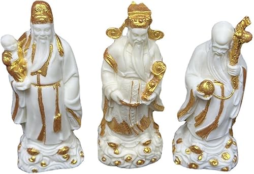 Juego de 3 estatuas de Fu Lu Shou, decoración de Feng Shui, estatua de tres dioses Fuk LUK Sau, figura china de Buda de los dioses de la suerte para
