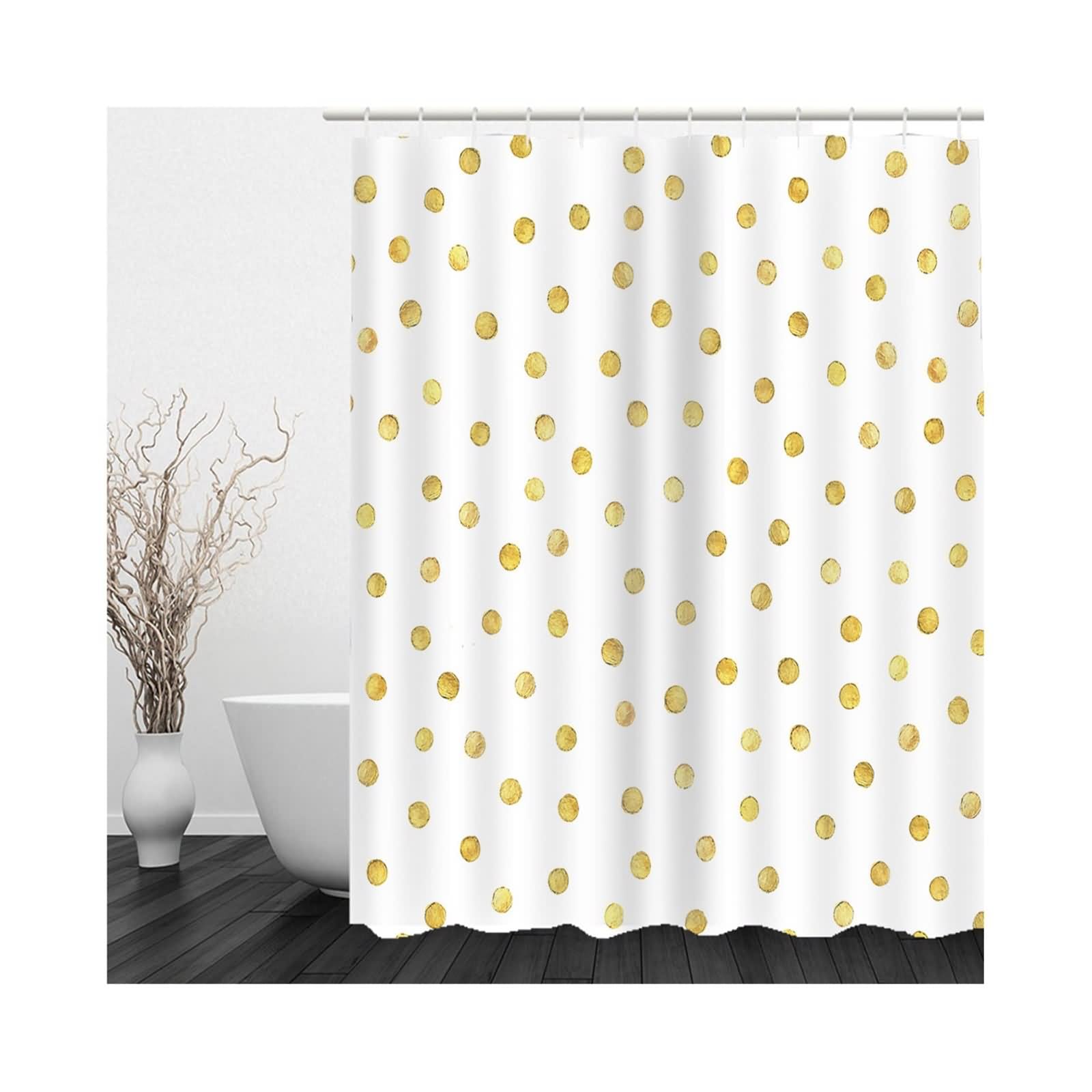 Tenda Doccia Impermeabile Bagno Con Anelli Punto D'Onda Giallo Chiaro Fantasia Tende Bagni Moderni Bianco Grigio Bagno, Extra Largo, Lunghezza Fino Pavimento 220x180cm