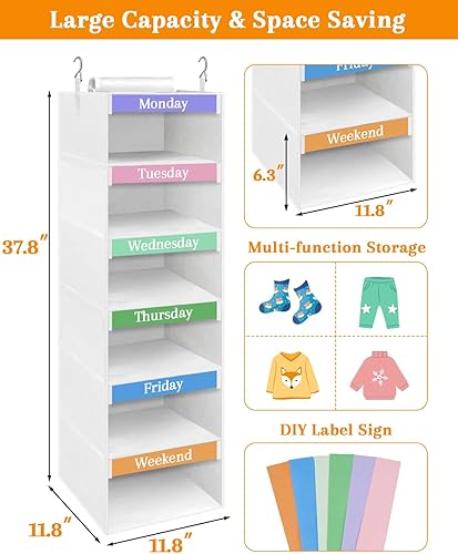 Miniatura 2 de punemi Organizador colgante de armario de 3 estantes, paquete de 2 organizadores colgantes de armario con cajones, estantes plegables para armario