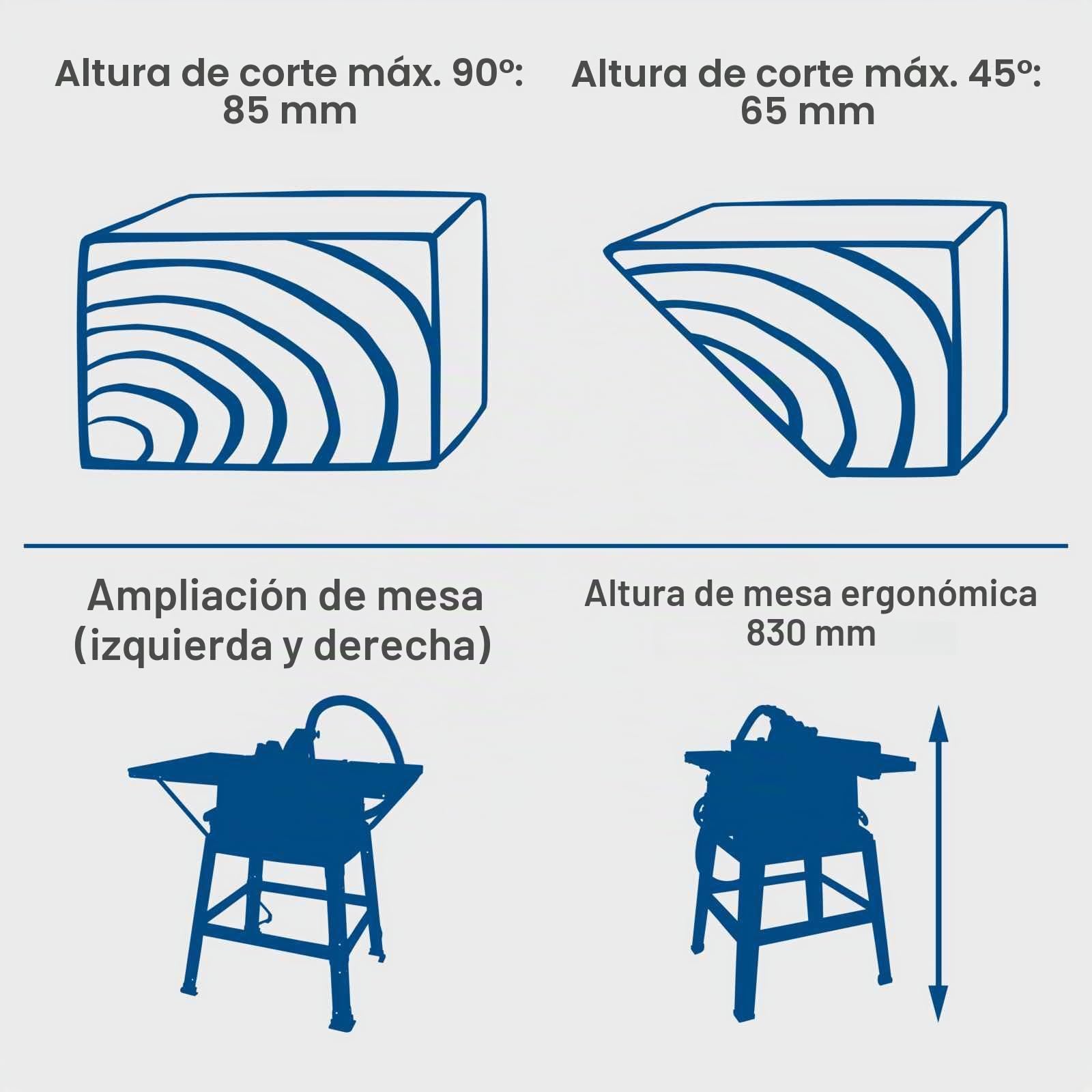 Scheppach Sierra circular de mesa HS100S, incluye 2 hojas - corte fino 2000 W, hoja con un diámetro 250 x 30 mm, máx. altura 85 la 940 642