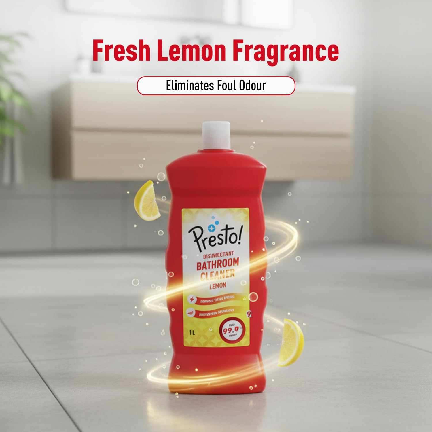 Amazon Brand - Presto! Bathroom Cleaner - 1 L (Lemon, Pack of 2) 2
