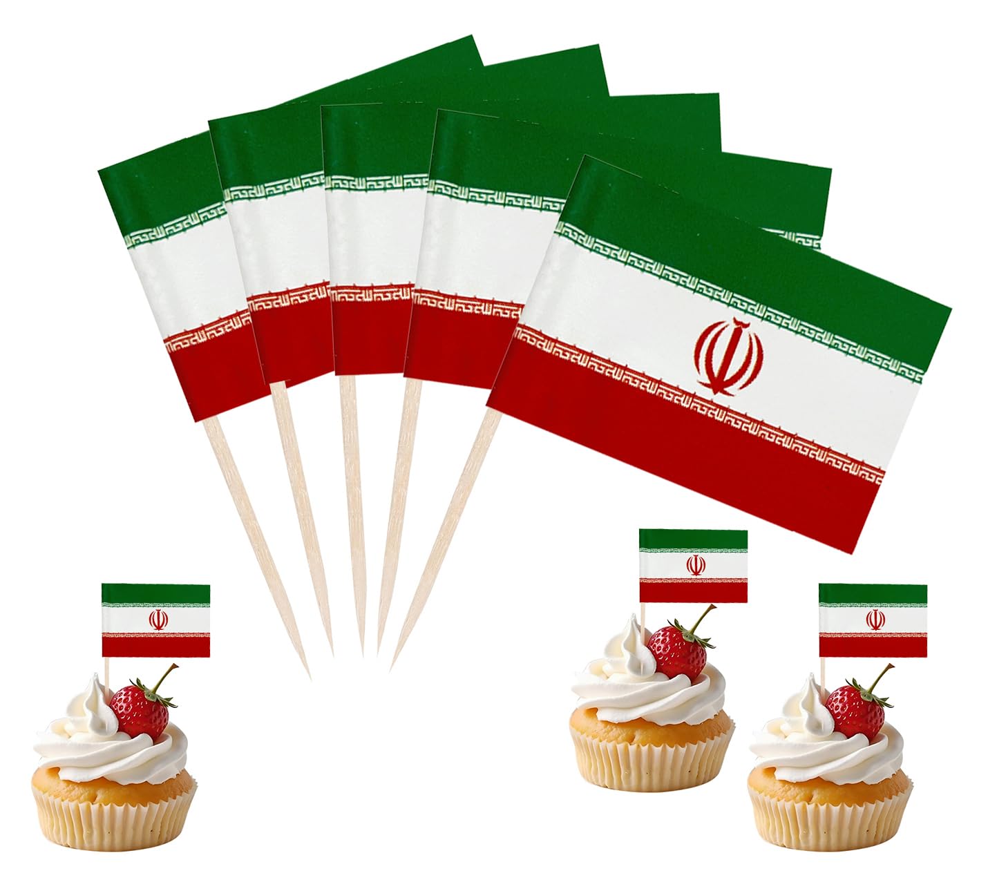 JBSJBS Iran Flag Iran Cupcake Topper Flags Banner Mini Small Iranians Toothpick Stick Flags Cake Party Festival Theme Decorations(100Pcs) — image 1