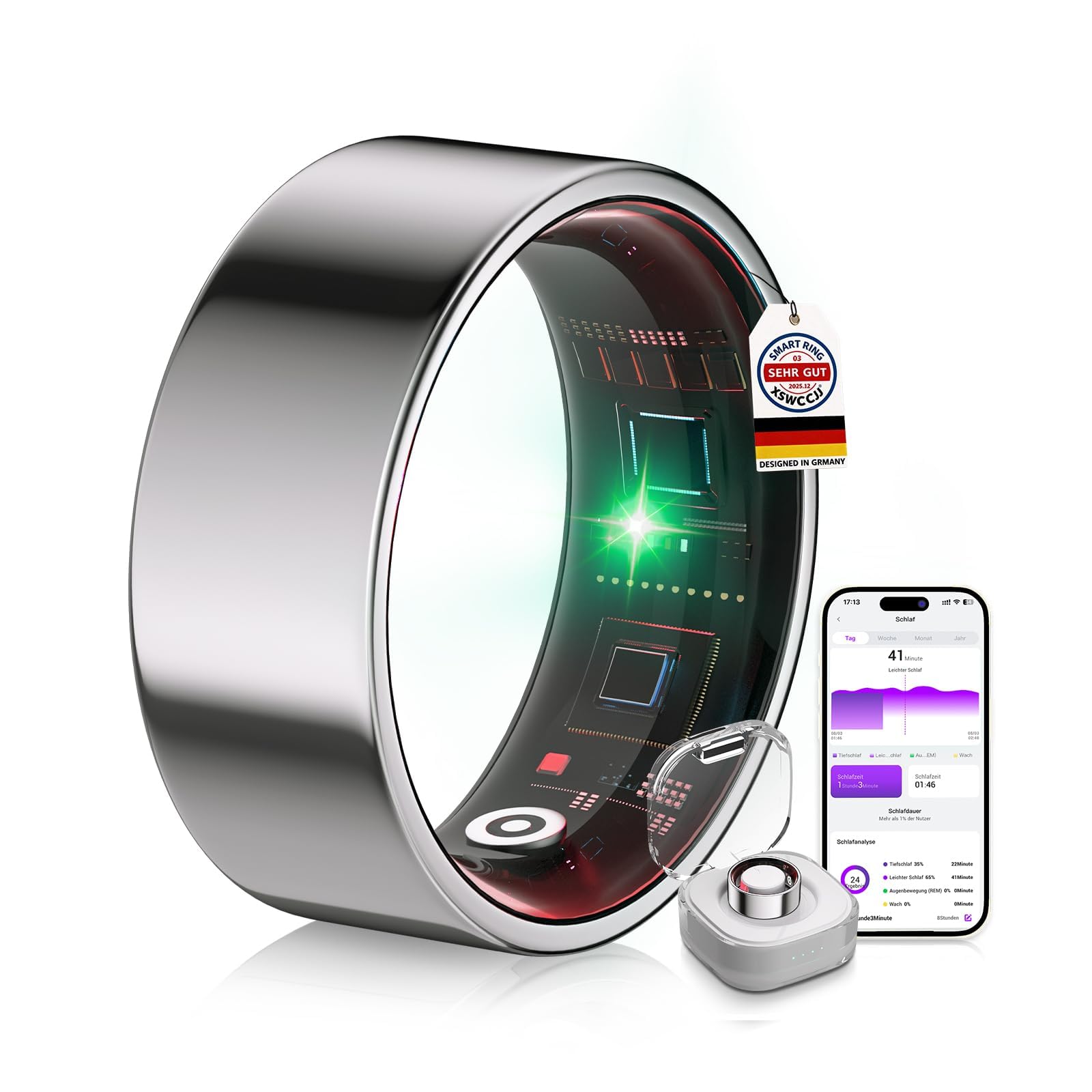 Top 1 9.0 Smart Ring e custodia di ricarica, numero di errore 0%, precisione superiore al 30%, IP68 + 50 m, 3 in titanio antiurto, da donna e uomo, per monitoraggio del sonno, indossabile, SpO2