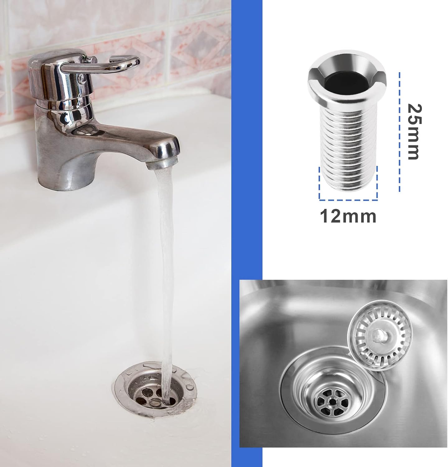2pcs Kitchen Sink Strainer Screw Thicken 304 Stainless Steel Strainer Waste Threaded Screw