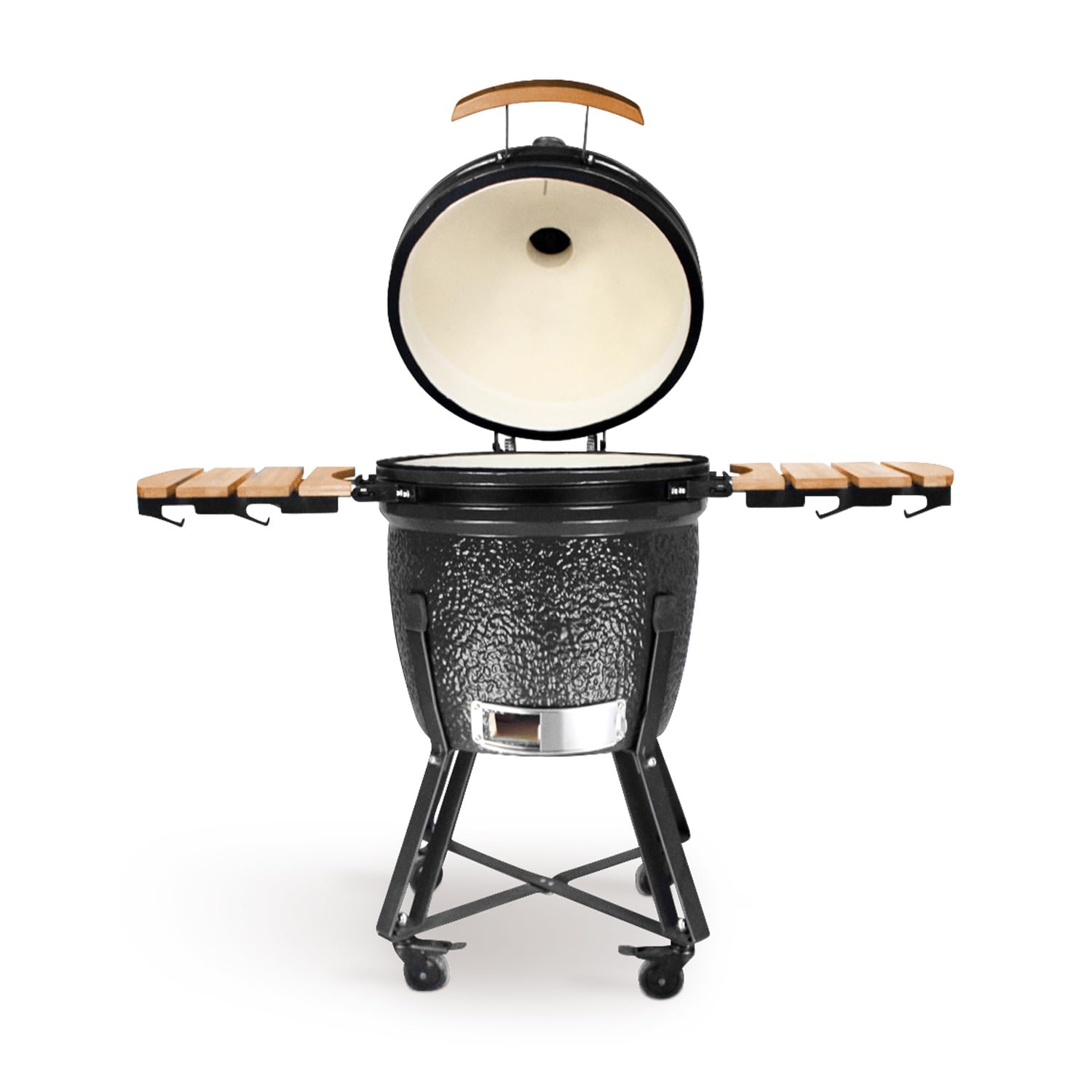 CREATE/BBQ KAMADO/Barbacoa ahumadora de cerámica negro 21 pulgadas/Puede asar, ahumar y cocinar, con regulador de temperatura y dos fuentes de ventilación.