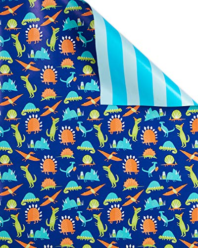 American Greetings Reversible Birthday Wrapping Paper For Kids, Dinosaurs And Unicorns (3 Rolls, 120 Sq. Ft) #TOP1