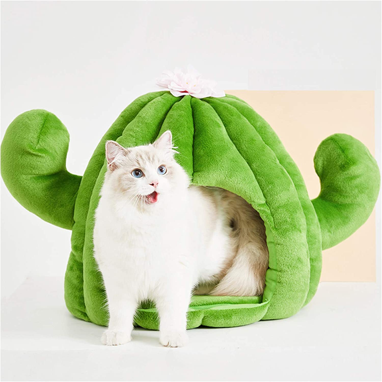 VETRESKA Cactus Cat Beds for Indoor Cats - Warm Cat House Pet Bed for Large Cat or Small Dog, Animal Cave Cat Tent Kitten Bed with Removable Washable Cushion