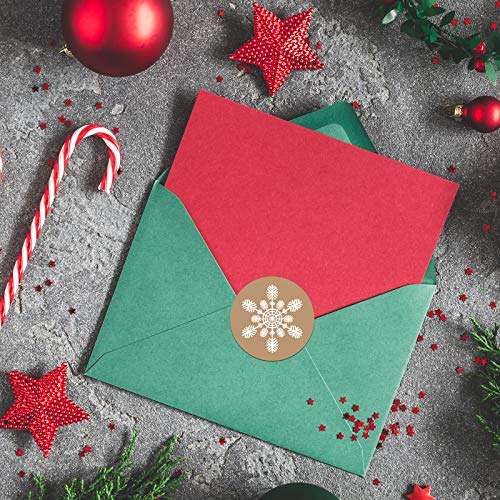 Ruisita 600 Pieces Kraft Snowflake Stickers Christmas Self Adhesive Labels Stickers Winter Favor Seals