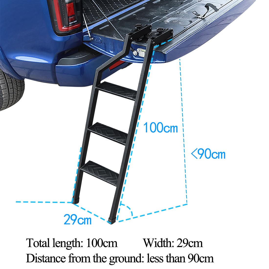 Heckklappenleiter Klappleiter für Ford Ranger Pickup Truck, 360° Klappbare Heckklappe Trittleiter Zubehör mit Breiten Anti-Rutsch-Stufen, universelle Passform, Schwarz
