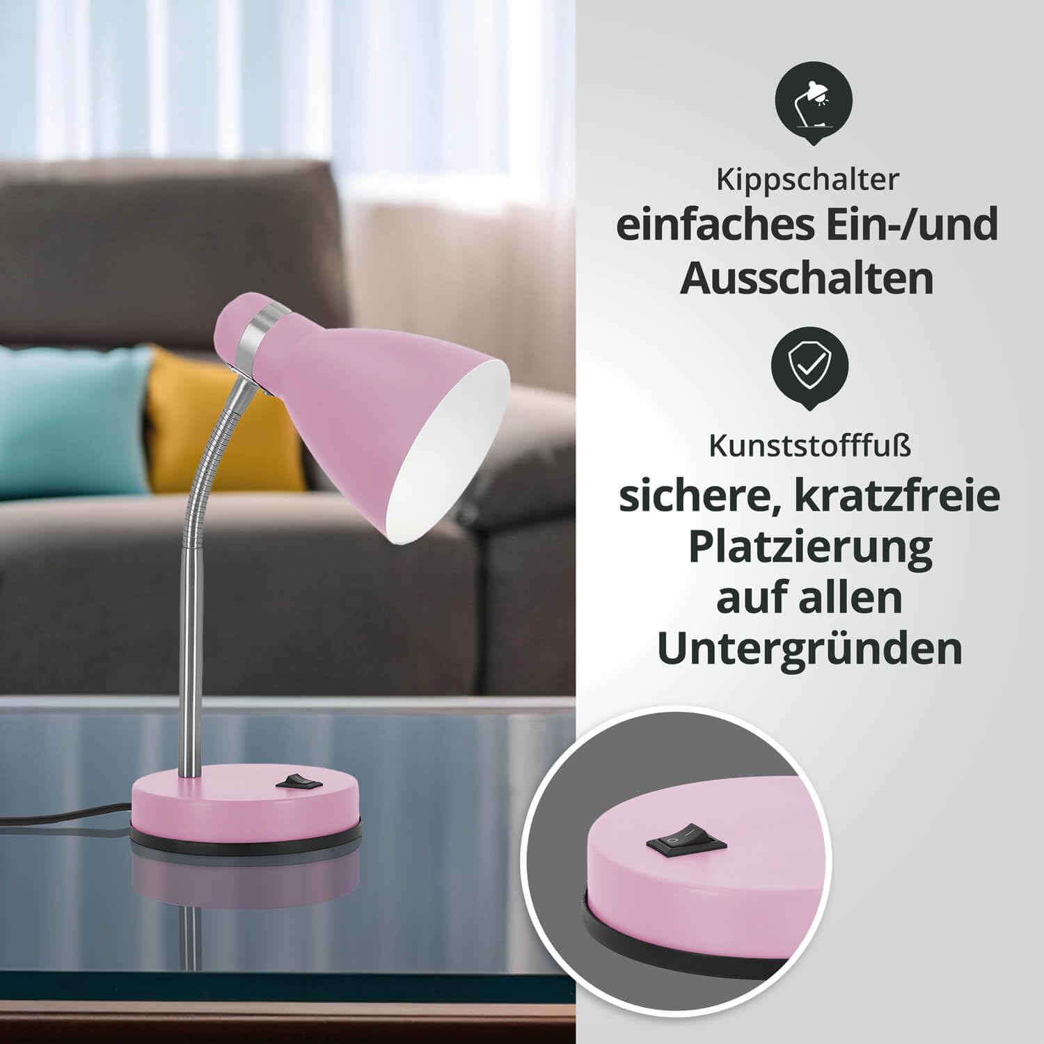 LED Universum Lampa stołowa jaśmin do LED E27 źródło światła maks. 40 W (nie wchodzi w zakres dostawy) lampka do czytania lampa do pokoju dziecięcego, lampa biurkowa metalowa, 1,5 m kabel