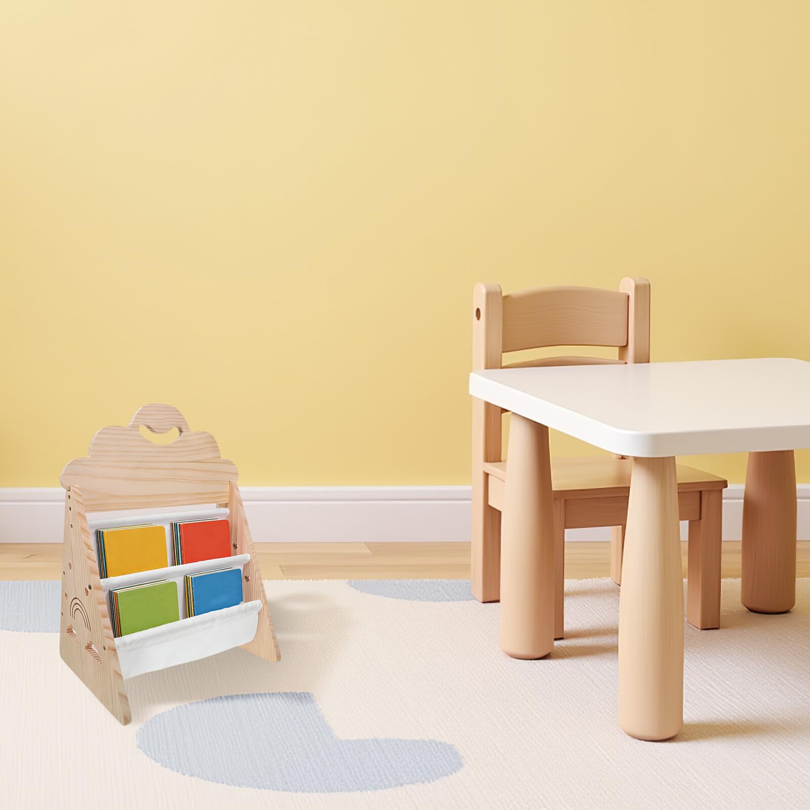 Libreria in Legno per Bambini, Scaffale Libri da Terra | Dimensioni 52, 5x41, 2x31cm, Angoli Arrotondati, Ripiano Aperto e Base Stabile per Aula e Asilo