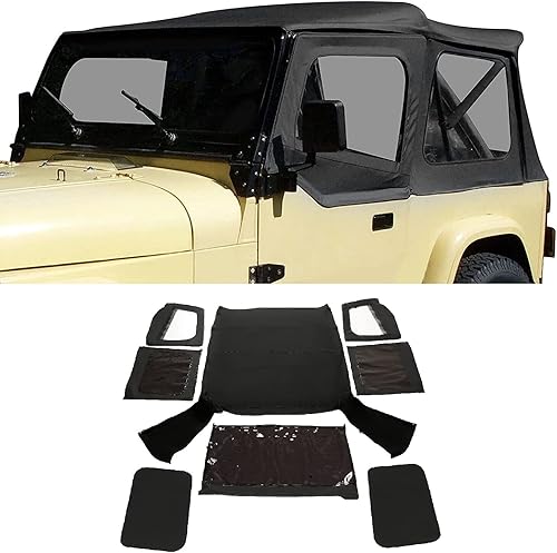 KUAFU Tela de vela suave compatible con Jeep Wrangler YJ 1987-1995 con cierre de cremallera con pieles de puerta superior extraíbles y ventana