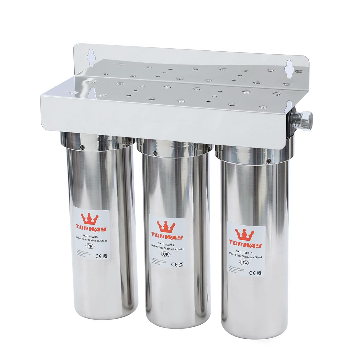 TOPWAY 3-stufiges Untertisch Wasserfiltersystem, 0,01 Mikron Ultra-Filtration, 10" Tankgehäuse aus Edelstahl, Direktanschluss und Schnellwechsel