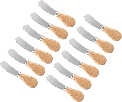 Hitefu 12 piezas de esparcidores de queso, cuchillos esparcidores de mantequilla de acero inoxidable de 4.7 pulgadas con mango de bambú, juego de