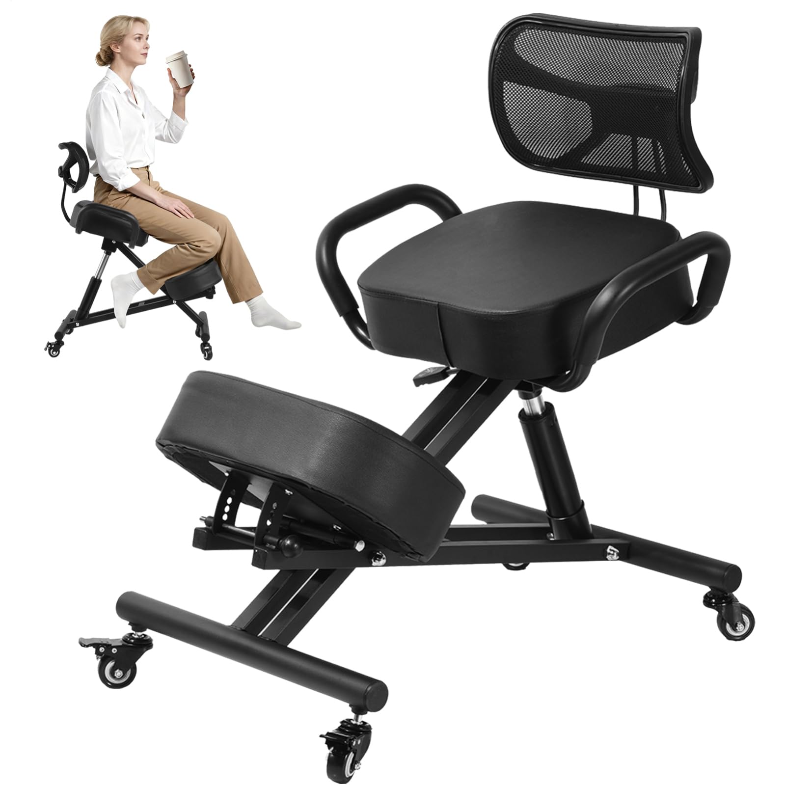 Generisch Chaise genoux, ergonomique, réglable, avec repose-pieds, 4 positions d'angle et plage de hauteur de 57 à 67 cm, assise confortable, jusqu'à 100 kg, tabouret pour adultes et enfants