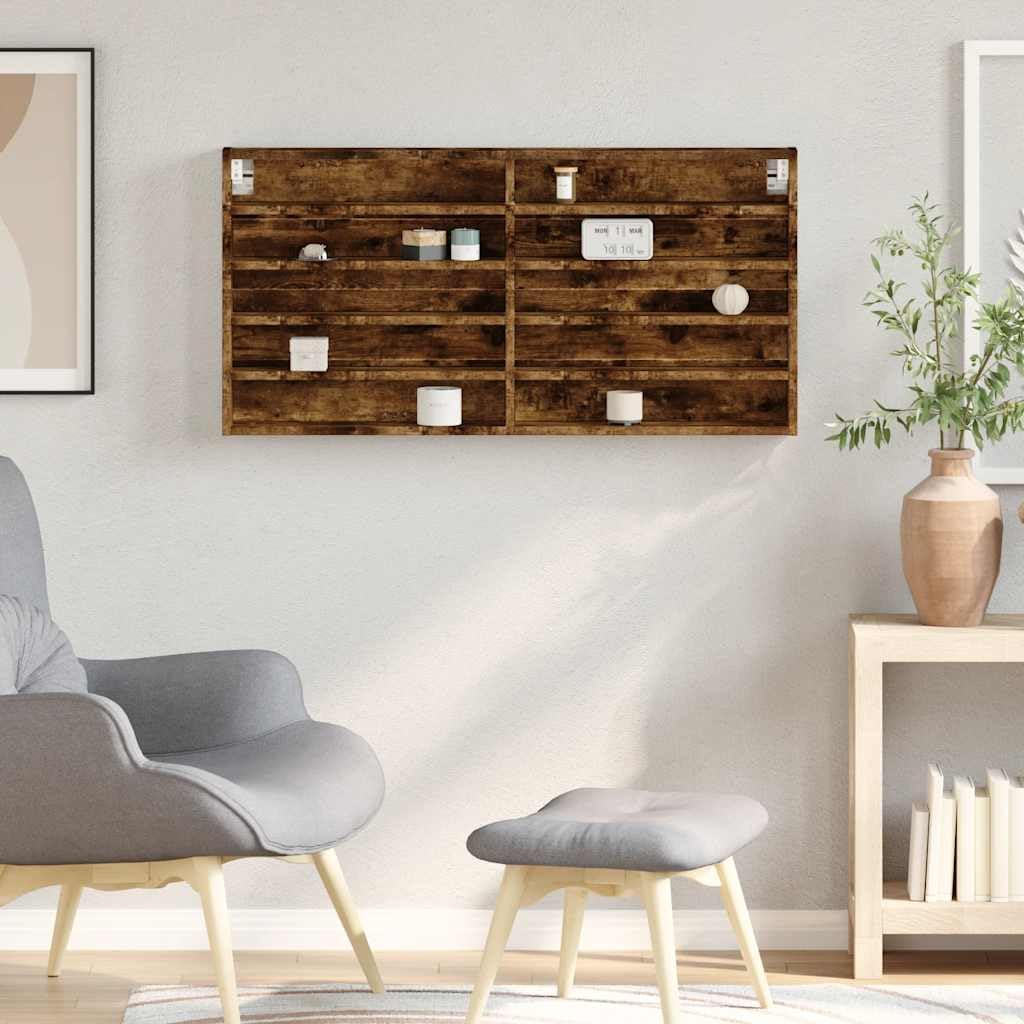 Vitrinenschrank Räuchereiche 100x8,5x50 cm Holzwerkstoff mit 10 Ablagen Elegantes Design & Starker Stauraum für Wohnzimmer Schlafzimmer und Flur