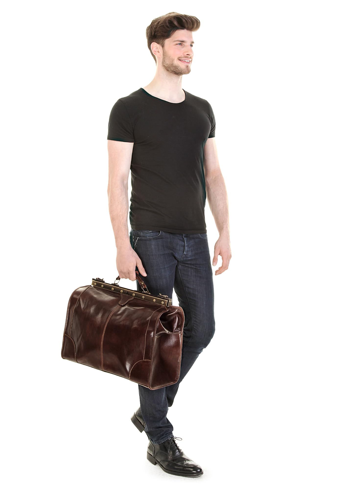 piké Doktortasche/Reisetasche LOMBARDIA MEDIUM Echt Leder Damen Made in Italy | Nostalgische Arzttasche | Vintage Weekender mit Maulbügel