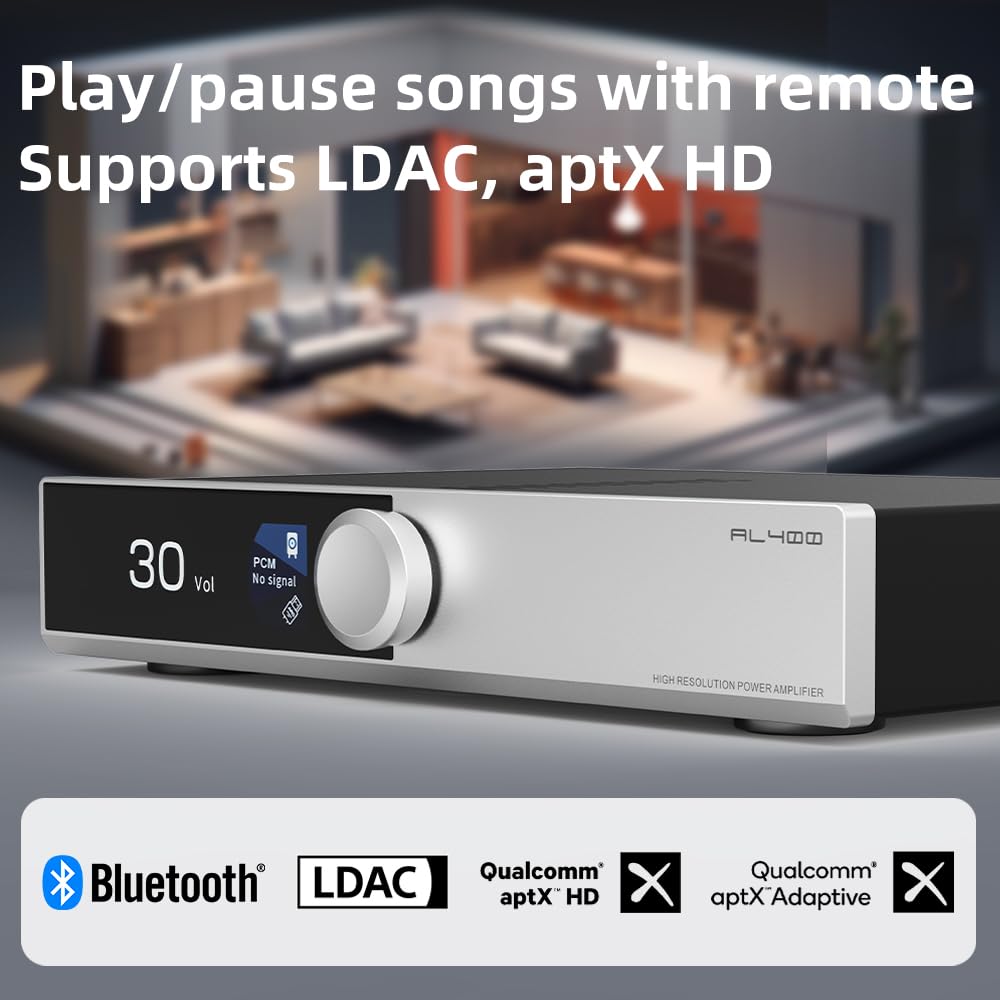 SMSL AL400 Décodeur Hi-FI Tout-en-Un, préamplificateur, amplificateur de Puissance Phono TPA3255 et Puce DC43141 DAC Full MQA, MM et MC Cartouche HDMI (eARC), pour TV, Home cinéma (Noir)