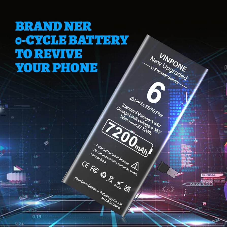 Apple - バッテリー100%iphone6 softbank64GB Battery for iPhone 6, [2025 New Upgraded] 7200mAh High